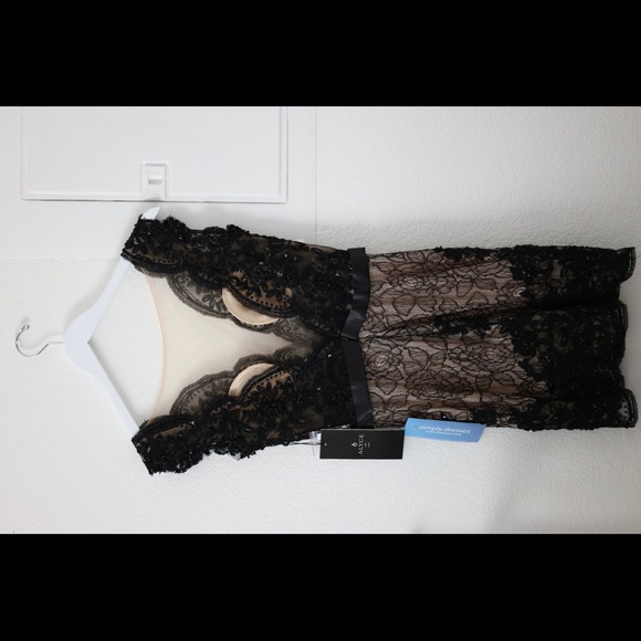 Alyce Paris Black and Nude Lace and Bead Cocktail Dress - Picture 3 of 6